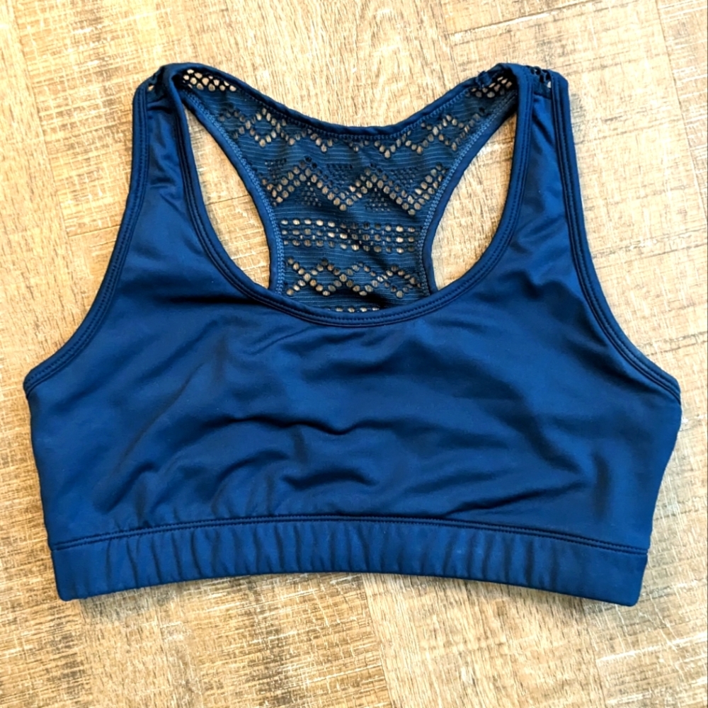 Zyia bomber bra crochet back navy blue